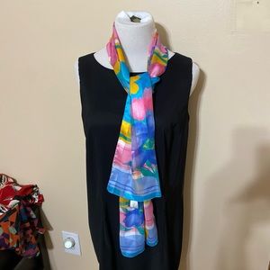 Berkshire Rectangular Polyester Scarf Made in Italy 58"x13" pink & blue floral